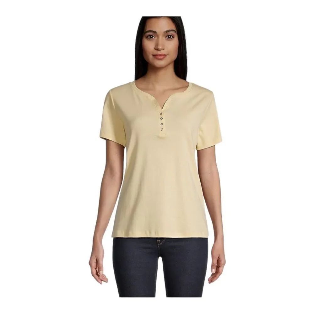Style & Co Womens Short-Sleeve Henley Top Dusty Sunrise Yellow Medium NWT